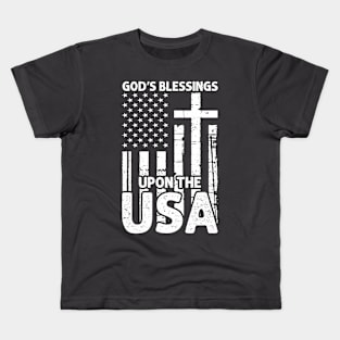 God's Blessings Jesus American Flag Patriot Christian Kids T-Shirt